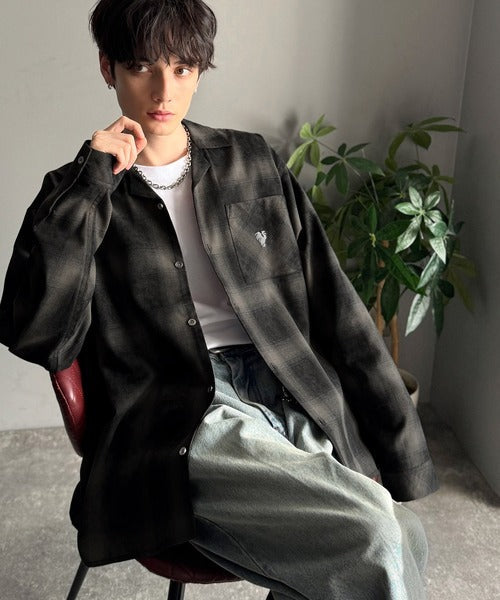【Classical Origin】自然体のカッコよさ。ヴィンテージ風チェック柄オープンカラーシャツ(長袖)/Vintage-style check pattern open collar shirt co1010024