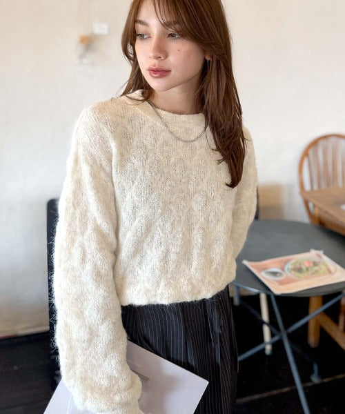 【mily bilet】ふんわり立体感で冬コーデを格上げ◎プレート使いポコポコミックスニットプルオーバー mi1259021