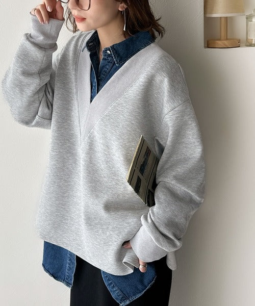 「大人の余裕感」をまとえる!Vネックダンボールカットソー(長袖) ce1110155
