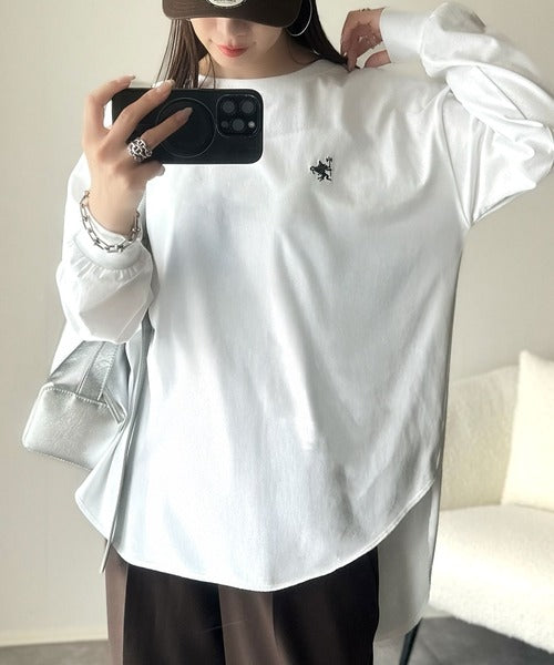 後ろ姿も、抜かりなく。胸刺繍 シルケット素材 ゆったりシルエット レイヤード バックヘンリー 長袖 ロンTEE ce1020307