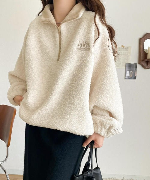 《Javaジャバコラボ》ボア素材×刺繍でおしゃれ上級者に格上げ♪アノラックハーフジッププルオーバー jv1260484