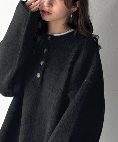 自然な華奢見え。さりげない配色でこなれ感を演出♪ダブルフェイス素材クルーネック配色ニットプルオーバー(長袖) ce1380004