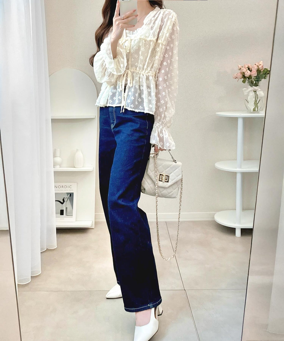 【mily bilet】透け感シフォンでつくる、大人の可憐スタイル。花柄シフォンカーデブラウス(長袖) mi1019105