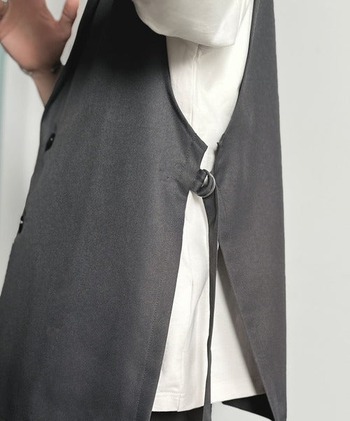 「日常をアップデート。」ピークドラペル仕様エレガントセミロングベスト/Peak Lapel Elegant Semi-Long Vest co1010009
