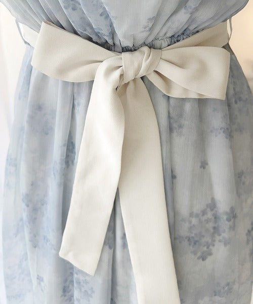 【mily bilet】夏を涼む相棒ワンピ♪水彩フラワーが上品。シアーフローラル バックリボンワンピース (長袖) (ロング) mi1139101