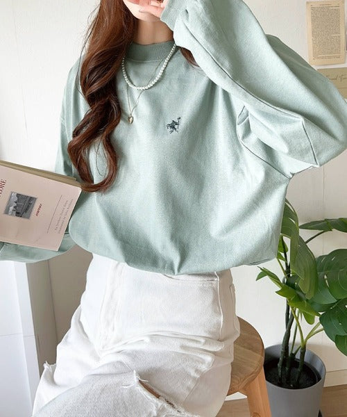 大人リラックススタイル。ワンポイント刺繍モックネック長袖Tシャツ(無地・ボーダー) ce1050216