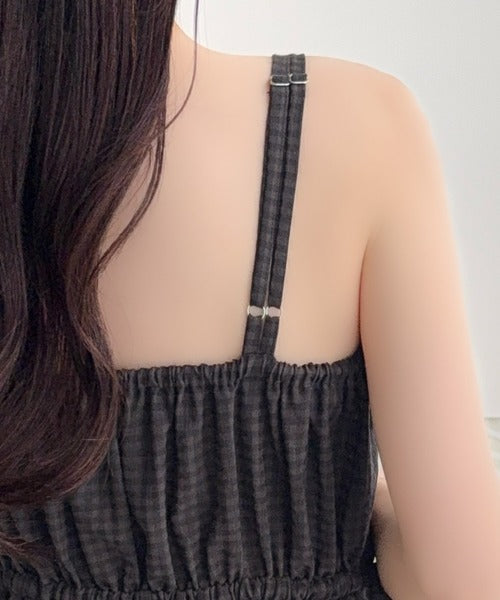 【mily bilet】春夏に映える♪ビッグリボンチェック柄ティアードワンピース(ロング丈) mi1019121