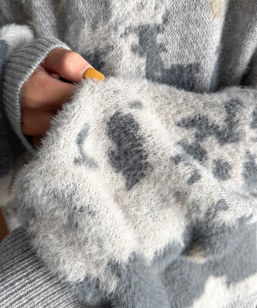 【classical origin】ニュアンス柄Wジャガードシャギーニット/Nuanced Pattern Double Jacquard Shaggy Knit ao1260497