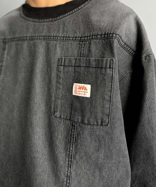 《JaVaジャバコラボ》綿100%ヴィンテージ加工アウターデニムTシャツ jo1010007