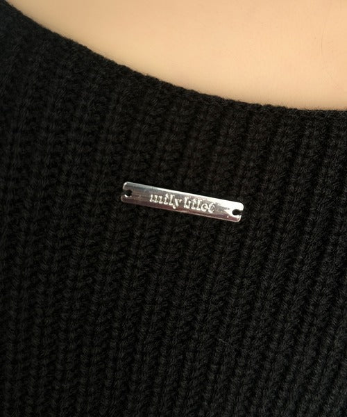 【mily bilet】キュートなふんわりスタイル。2wayプレート使いクロスデザイン畦編みニットプルオーバー(長袖) mi1029103