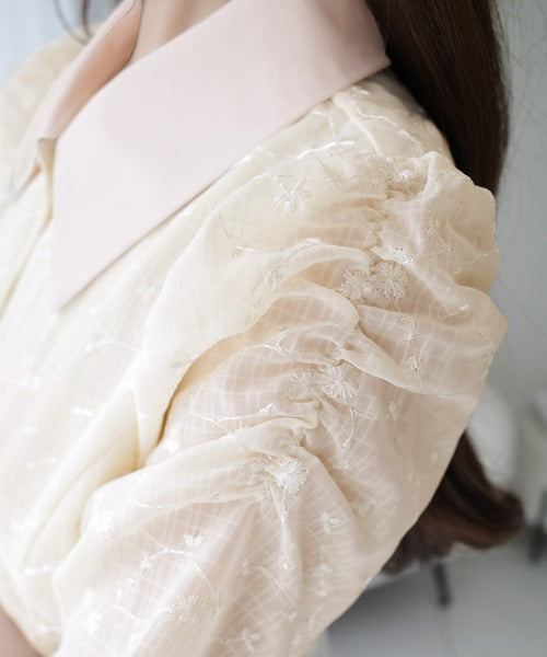 【mily bilet】おしゃれと高級感の絶妙なバランス。花刺繍ガーゼレトロシャツワンピース mi1139086