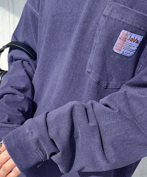 《JaVaジャバ コラボ》綿100%ピグメント加工ポケット付きロングTee jv1029002
