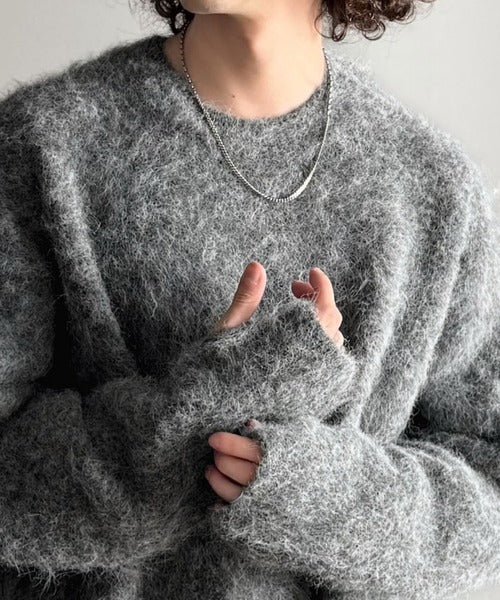 【Classical Origin】「深みのある1着。」ミックスシャギー素材クルーネックセーター/Mixed Shaggy Crew Neck Sweater co0780010