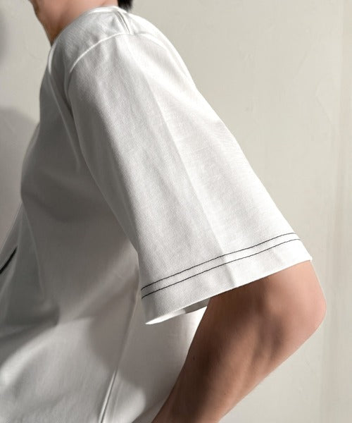 Asymmetric Stitch Design T-Shirt/アシンメトリーデザイン配色ステッチTシャツ co1150013