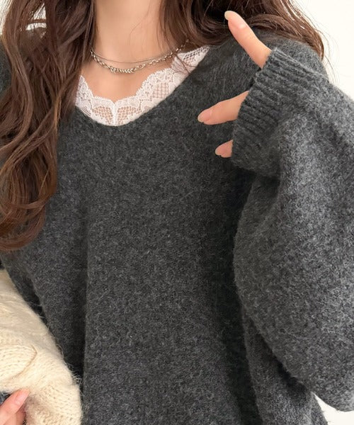 【mily bilet】着るだけで垢抜ける大人フェミニン。レースドッキングふわもちニット mi1029194
