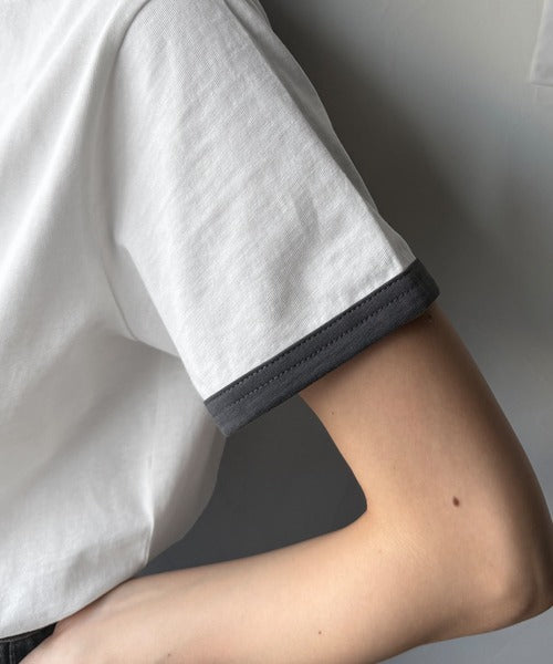 【sustaina+】デイリースタイルをアップデート。オーガニックコットン混 綿100%胸刺繍リンガーTシャツ ce1260400