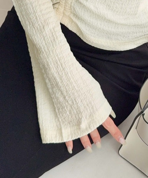 【mily bilet】レース×シャーリングで、甘さをひとさじ。レースドッキングパフスリーブジャガードトップス(長袖) mi1359080