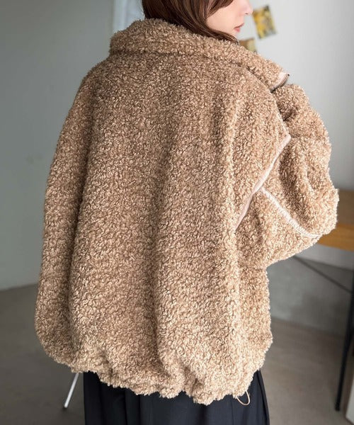 《JaVaジャバコラボ》ぬくぬく愛らしい◎プードルボア×ナイロン異素材切替フライトジャケット jv1265031