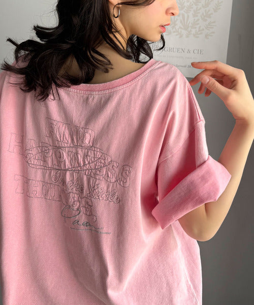 綿100%メンズライクヴィンテージウォッシュ☆前後2way刺繍ワイドネックTシャツ ce1260421
