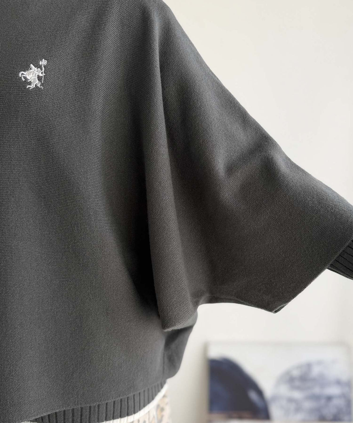 【2点セット】ラクしておしゃれ♪着るだけでレイヤードコーデが完成!リブニット×ドルマンニット胸刺繍入り配色レイヤードニット(長袖) ce1350018