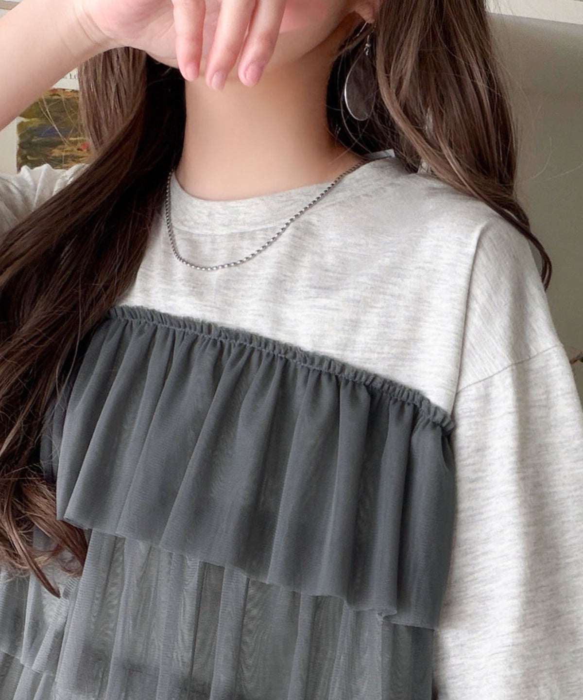 重ねてる風、が今っぽい。ビスチェ風チュールフリルドッキングTシャツ(半袖) ce1010572