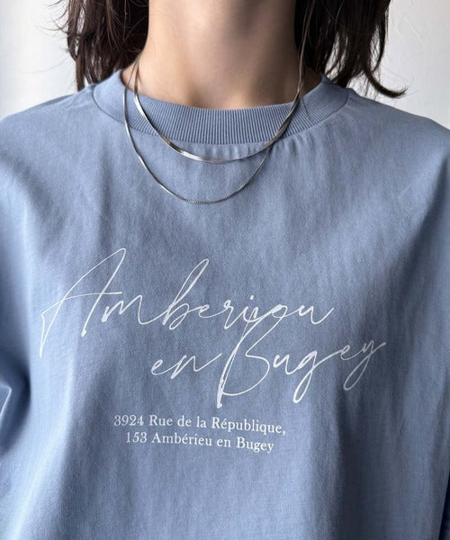 大人カジュアルに映える。綿100%胸元筆記体ロゴなめらかシルケット風Tシャツ(半袖) ce1330030