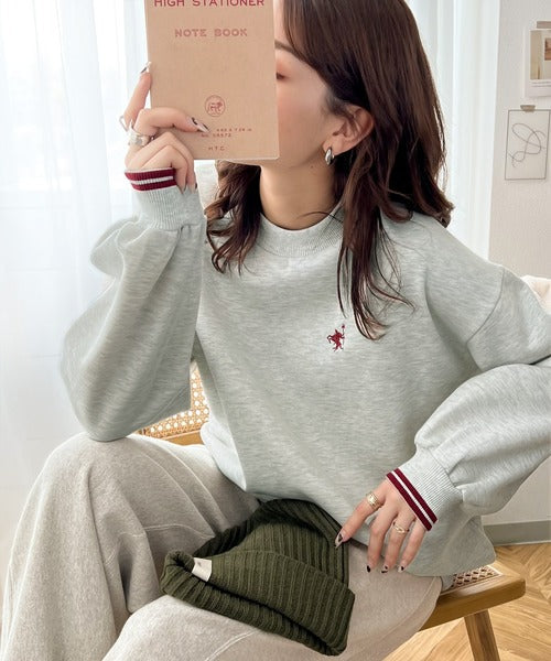 《JaVa ジャバコラボ》冬のプレッピースタイル。ワンポイント刺繍裏起毛スウェットプルオーバー jv1010182