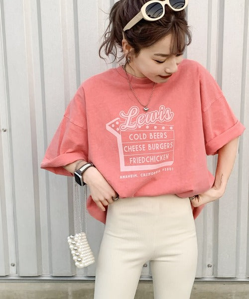 《Javaジャバコラボ》ゆるっとカジュアルに。コットン100%ダイナープリントヴィンテージライクピグメントTシャツ jv1029045
