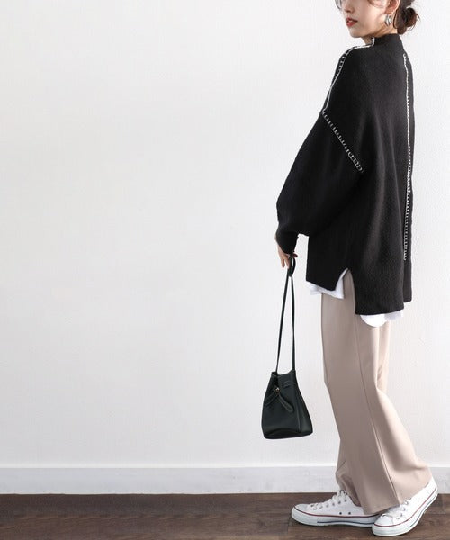 ざっくり今っぽい。モックネックハンドステッチ風オーバーニット clf018