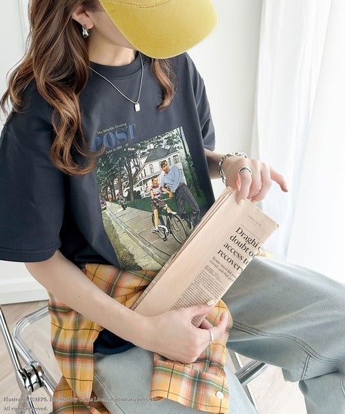 『THE SATURDAY EVENING POST』×クラシカルエルフ 別注グラフィックTシャツ【Bike Riding Lesson】 ce1260283