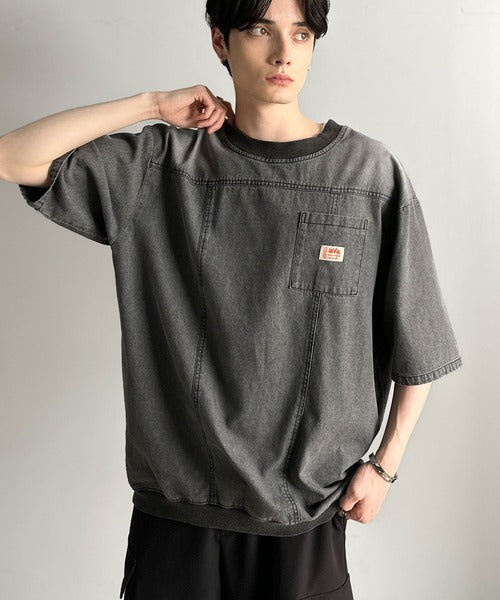 《JaVaジャバコラボ》綿100％ヴィンテージ加工アウターデニムTシャツ jo1010007