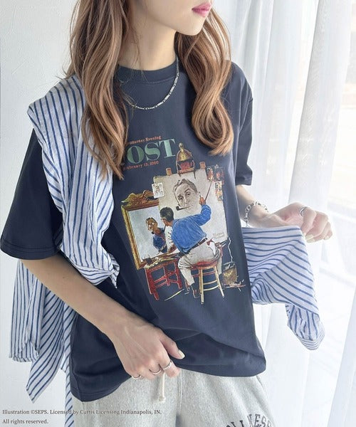 『THE SATURDAY EVENING POST』×クラシカルエルフ 別注グラフィックTシャツ 【Rockwell's Triple Self-Portrait Reprint】 ce1260281