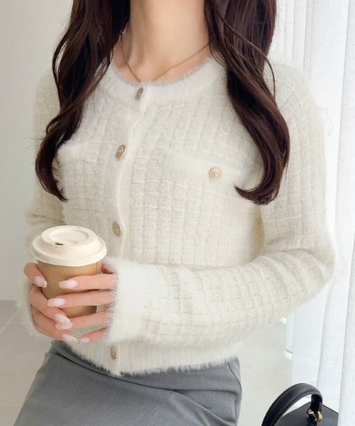 【mily bilet】ツィードライクフェザー切り替えラメニットジャケット mi1329043