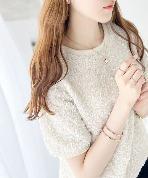 【mily bilet】上品な可愛さ。テープモール半袖カットソー mi1029049