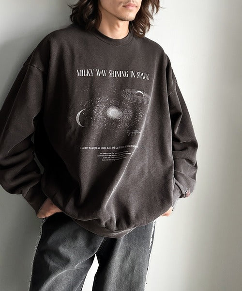 《Javaジャバコラボ》サマになる宇宙柄プリント。ピグメントビッグスウェット裏起毛トップス jm1029090