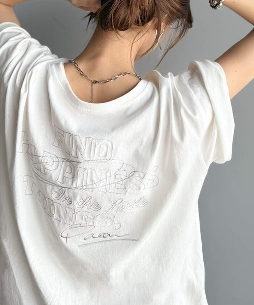 綿100%メンズライクヴィンテージウォッシュ☆前後2way刺繍ワイドネックTシャツ ce1260421