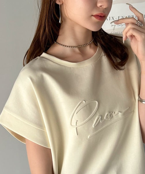 《JaVaジャバコラボ》上品な大人の抜け感。フロントPAEANエンボス加工半袖Tシャツ（ロゴ） jv1260427