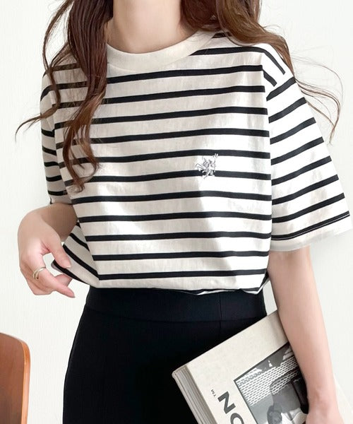 《Javaジャバコラボ》【sustaina+】大人の上級シンプル。滑らか綿100％ワンポイント刺繍Tシャツ jv1260113