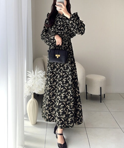 【mily bilet】大人フェミニン。レトロ花柄ピンタックフリルワンピース mi1139051