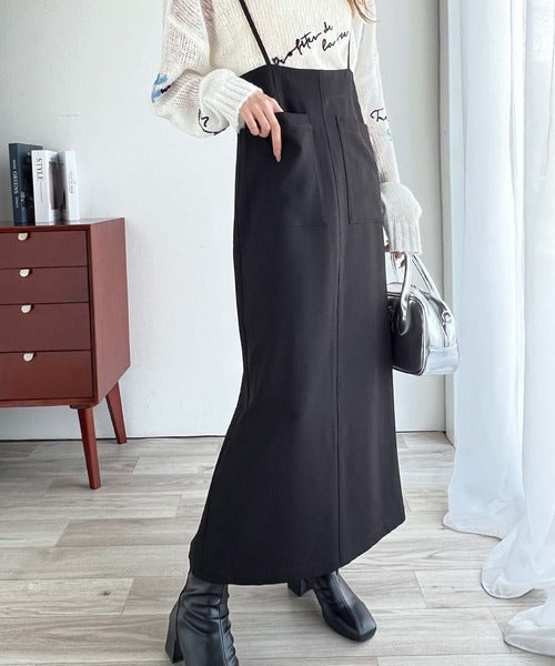 女性らしい上品シルエット。前後2wayサスペンダー付きタイトスカート（ロング丈・セットアップ可） ce1240047