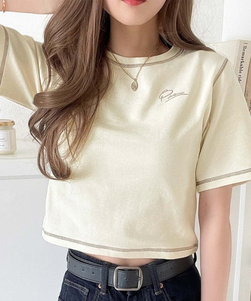1枚で今っぽデザイン♪PAEAN刺繍配色ステッチチビTシャツ（半袖） ce1020200
