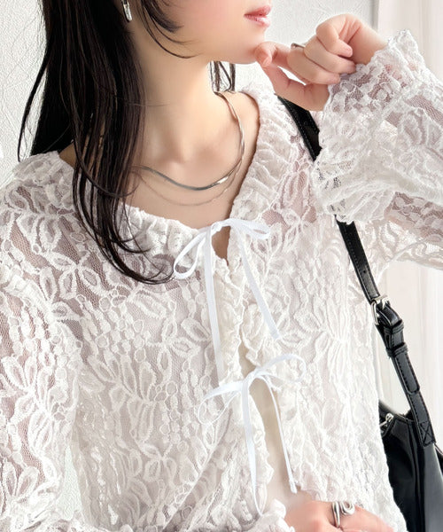 【mily bilet】トレンドが華やか♪花柄レースリボンカーディガン mi1019074