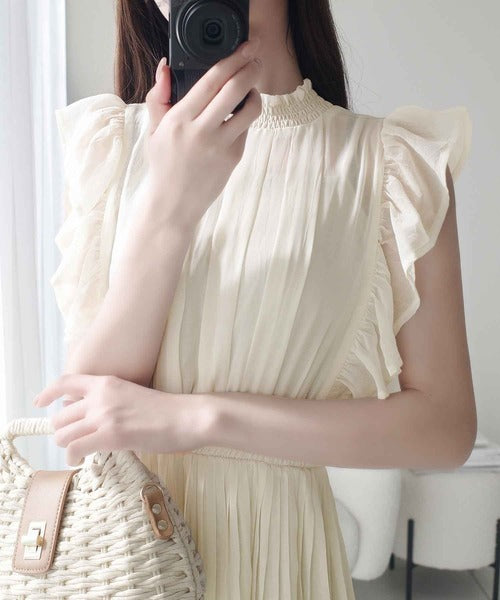 【mily bilet】ふんわり揺れる可愛さ。プリーツ加工シアーフリルワンピース mi1139064