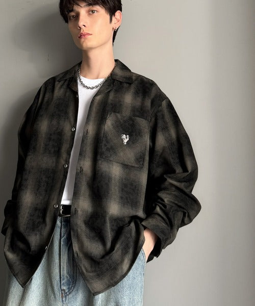 【Classical Origin】自然体のカッコよさ。ヴィンテージ風チェック柄オープンカラーシャツ（長袖）/Vintage-style check pattern open collar shirt co1010024