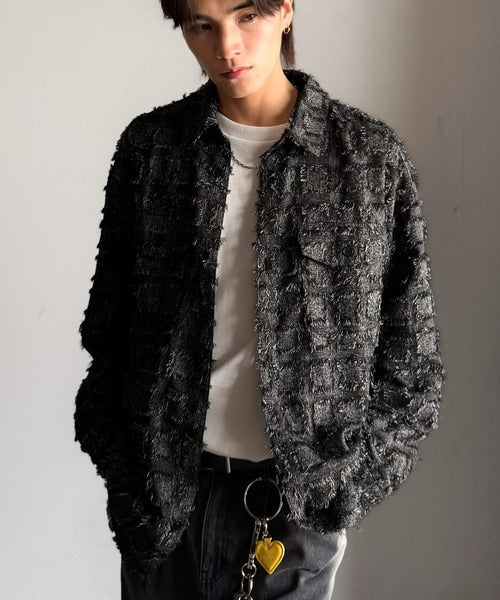 【Classical Origin】「1歩先の存在感。」フリンジ使いブロックチェックアウターシャツ（長袖）/Fringed Block Check Outer Shirt co1010021