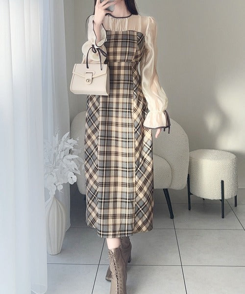 【mily bilet】上品でフェミニン。シャイニーシアードッキングIラインチェックワンピース mi1139046