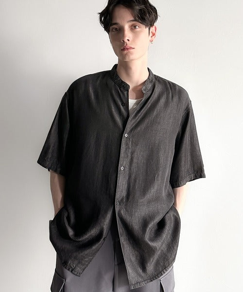 Rayon Denim Band Collar Relaxed Shirt／ヴィンテージ加工ルーズフィットデニムシャツ co1150011
