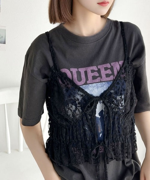 コーディネートに鮮度を加える。フラワー刺繍チュールリボンキャミビスチェ ce1070113