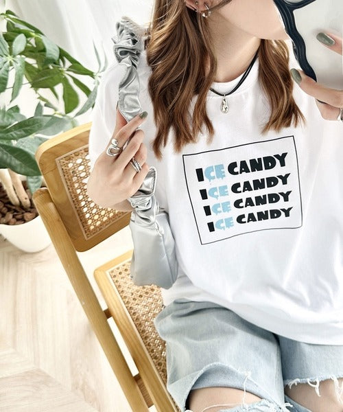 大人胸キュン。綿100％ICE CANDYロゴプリントTシャツ mo1310038