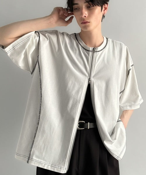 【Classical Origin】「1枚でも羽織でも。」インサイドアウト仕様2wayダブルジップTシャツ／Inside-Out Oversized Double-Zip 2way T-Shirt co1150018